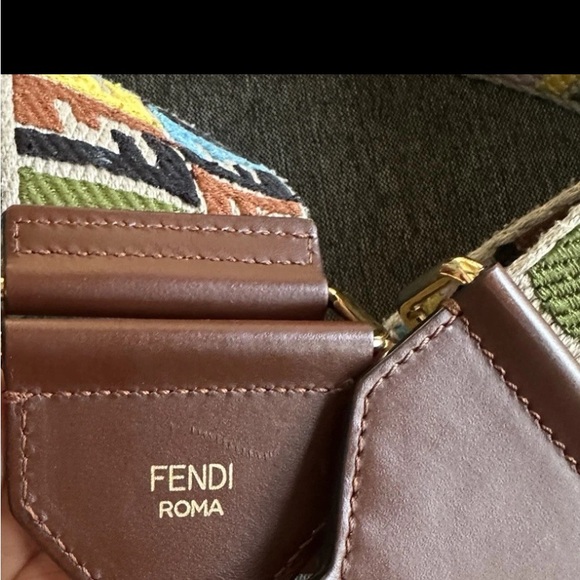 Fendi Multicolor Embroidered Belt with Brown Leather - Picture 3 of 4